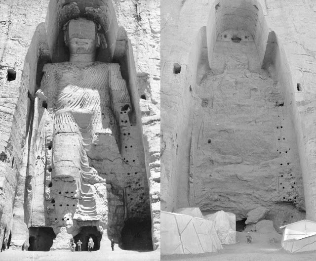 before and after of Bamiyan buddha Statue